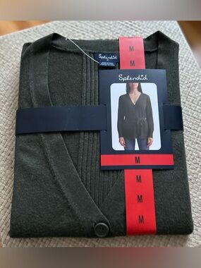 Splendid Dark Olive Button-Front Ribbed Cardigan